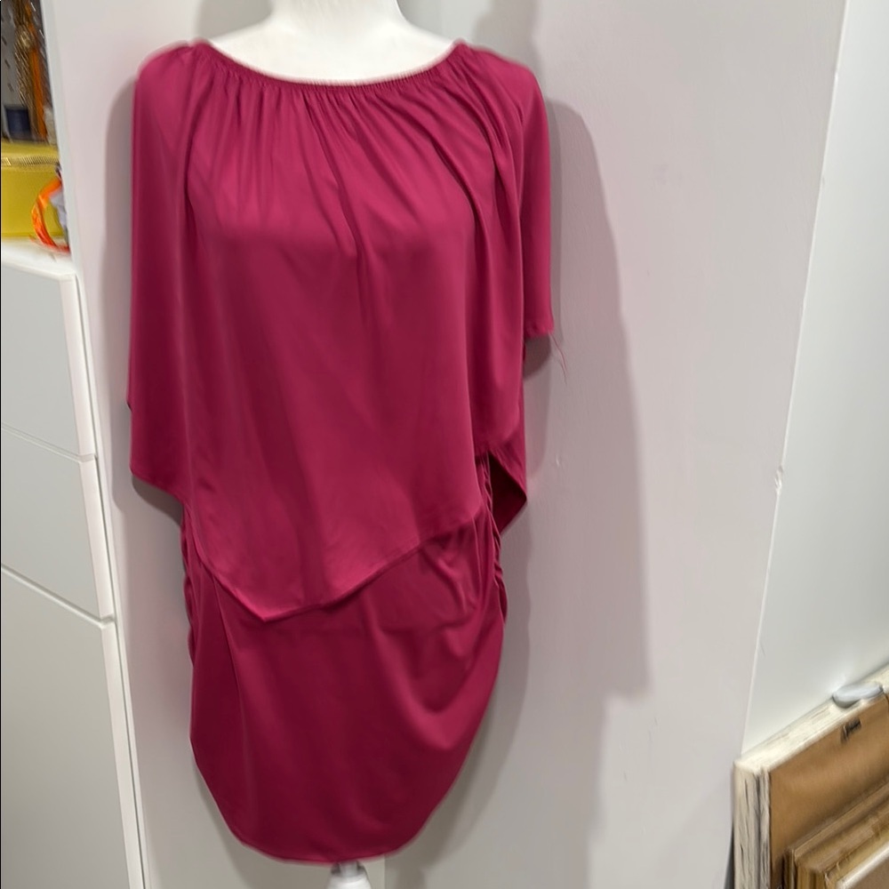 Pink Asymmetrical Flutter Sleeve Tunic Dress - Picture 2 of 7